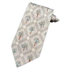 TOMMY BAHAMA Tie Men's 100% Silk Brown Green Strips Palm Trees Windy GUC